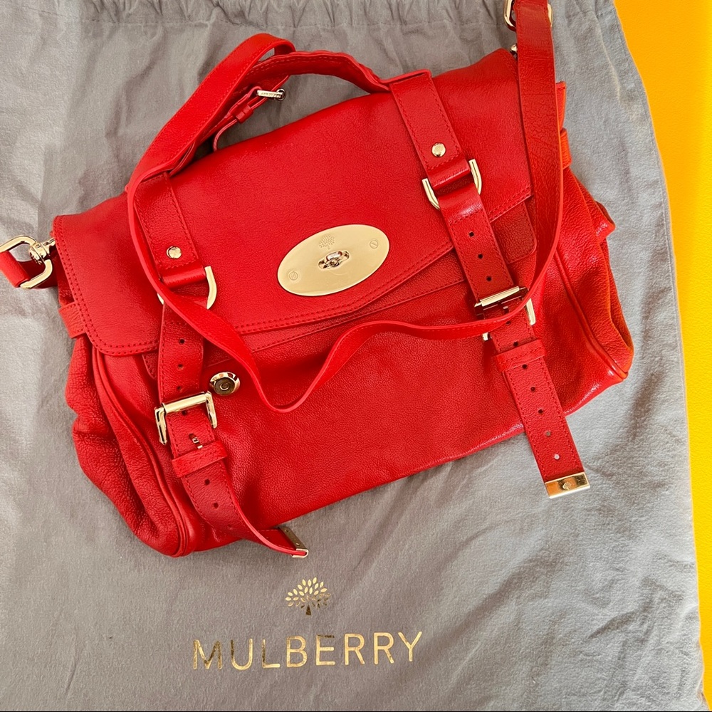 Mulberry Red Leather Shoulder Bag with Gold Hardware